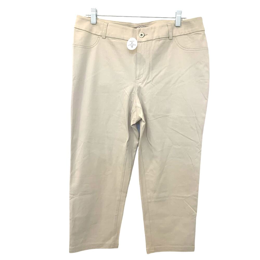 Chico's Chino Minimalist Pants 2 US12 L Cream Zipper Stretch Ankle Lagenlook